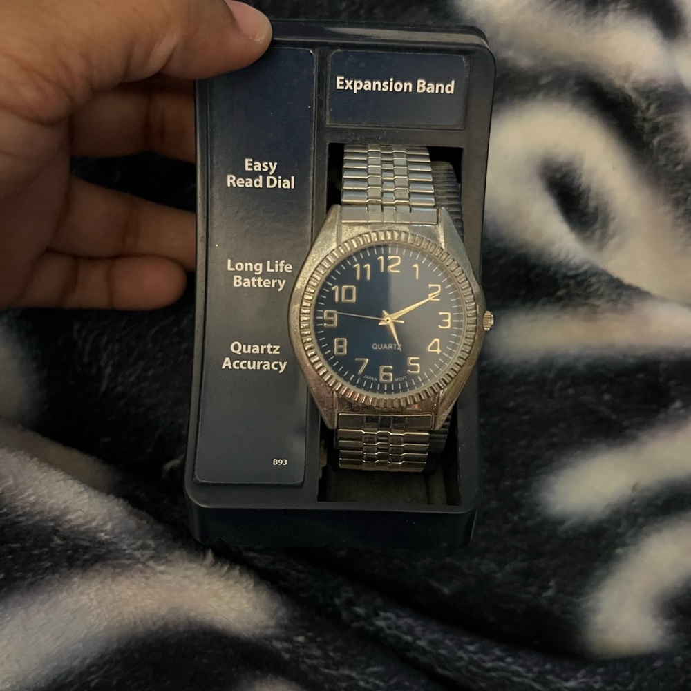Silver and Blue Expansion Band Watch with Round Case